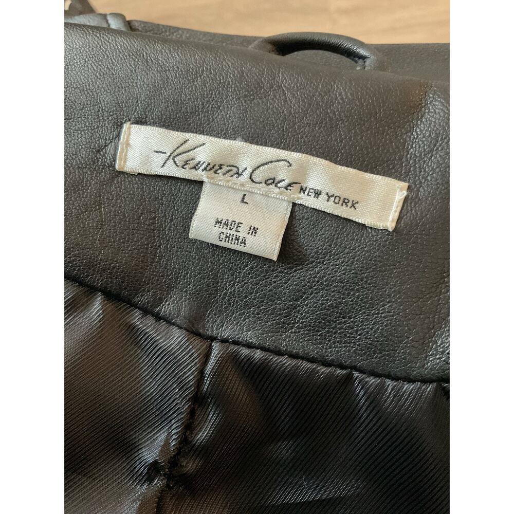Kenneth Cole New York Women’s Black Genuine Leather Drape Collar Jacket SZ L - Picture 5 of 6